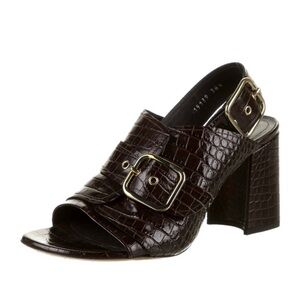 Dries Van Noten Brown Croc-Embossed Heeled Sandals